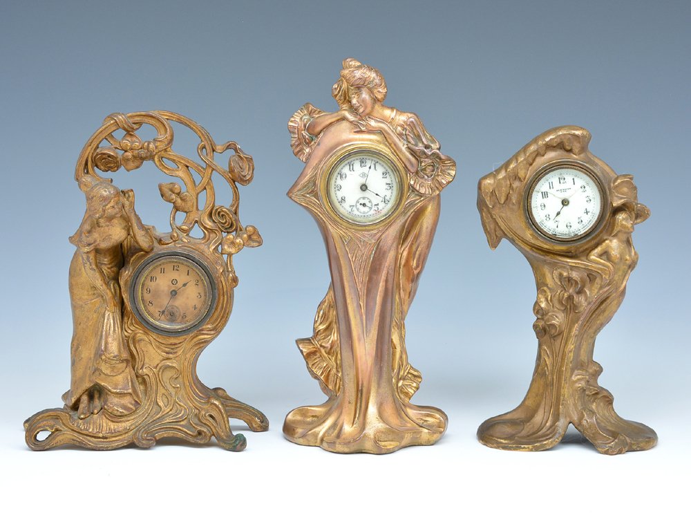 Grouping of 3 art nouveau mantel clocks (1 of 1)