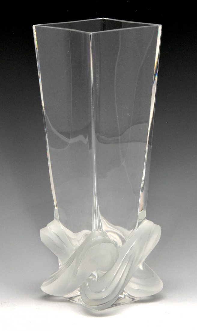 Lalique "Lucca" vase, partially frosted, 11"t, signed (1 of 3)
