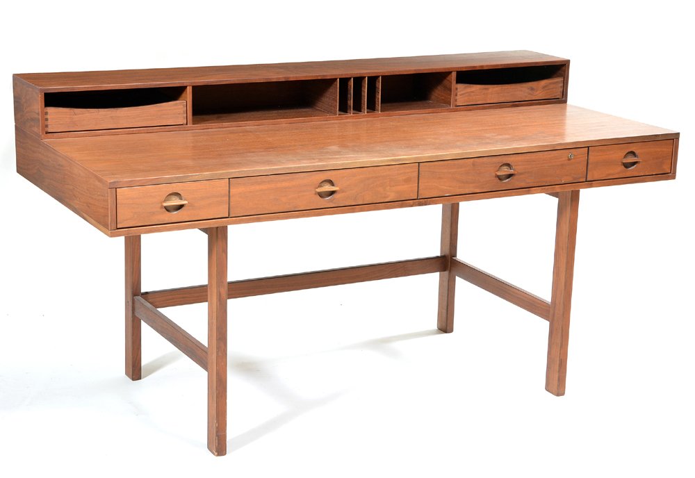 Peter Lovig desk, Denmark, 1960s, teak, brass, signed (1 of 6)