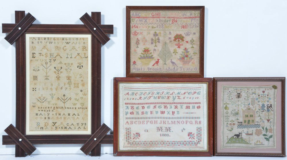 Group of 4 samplers, all 19th c (1 of 3)