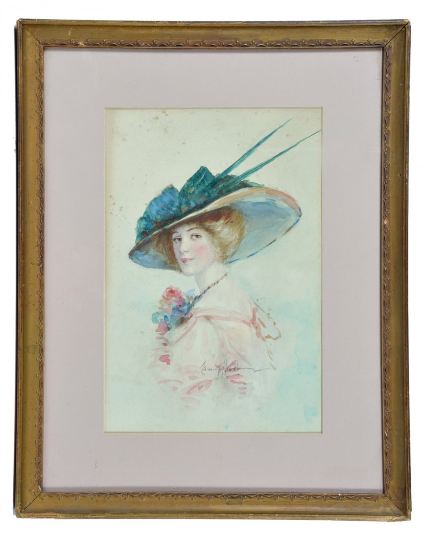 Marion Markham, watercolor, woman with a hat (1 of 3)
