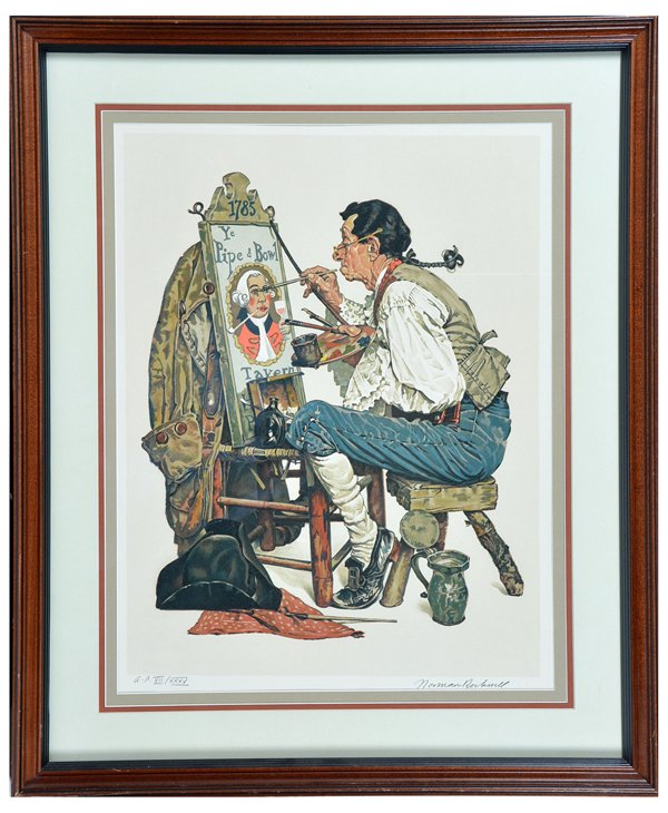 Norman Rockwell, signed lithograph, "Ye Pipe and Bowl" (1 of 3)