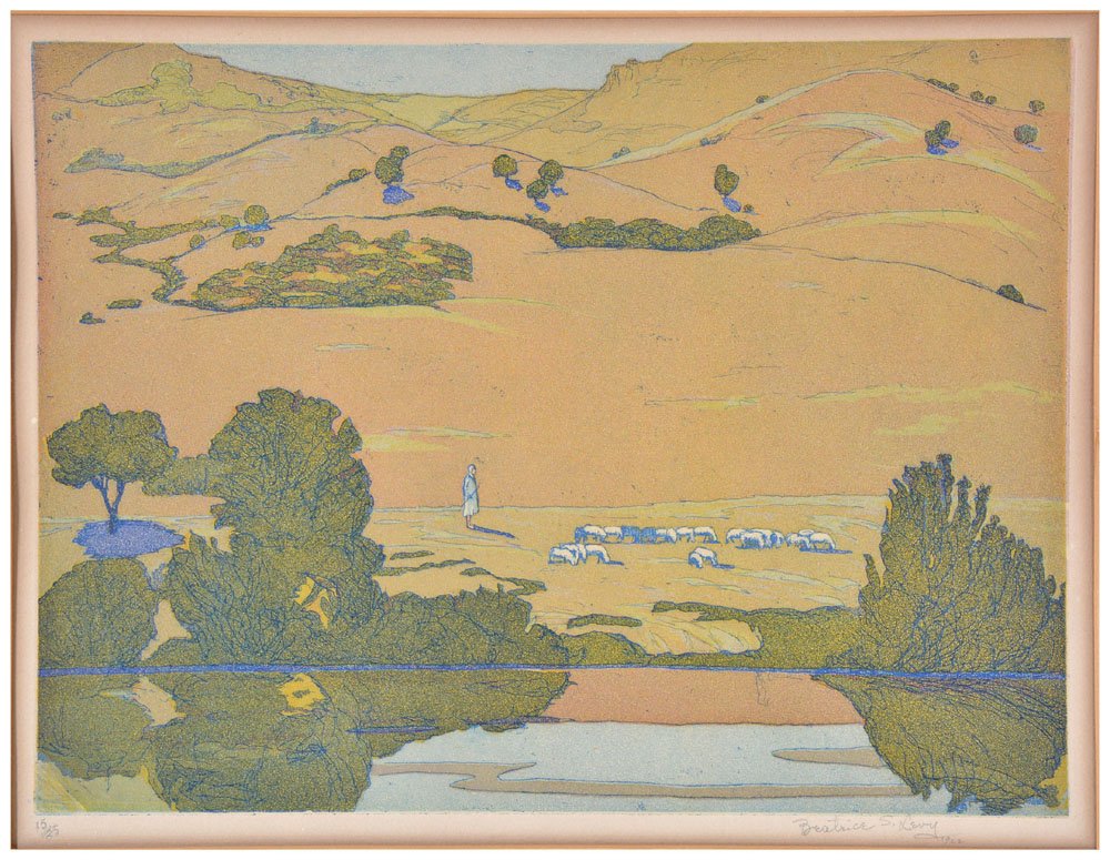 Beatrice S Levy colored etching, 1922 (1 of 3)