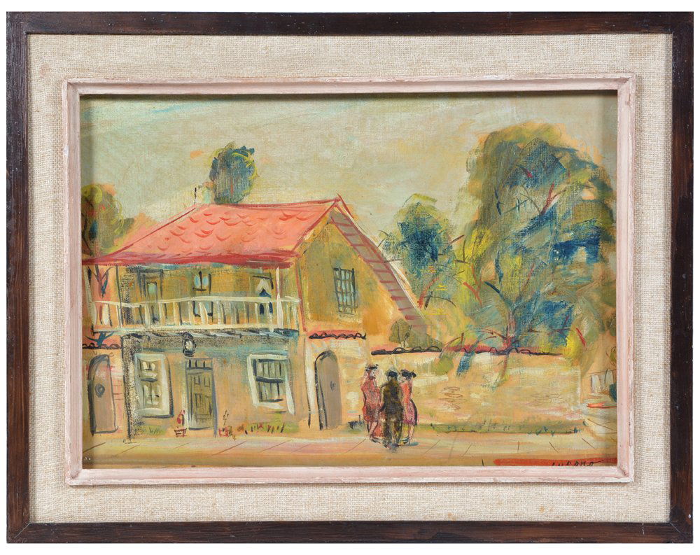 Pascal Cucaro, painting, "Old Customs House": Pascal Cucaro (1915-2004), "Old Customs House, Monterey, California", oil on masonite, signed lower right, artist's name and title verso. 14" x 19 1/2", Frame: 18 1/4" x 23 1/2". Very good condition.