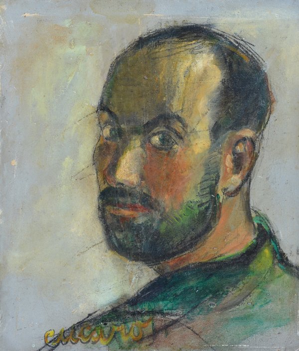 Pascal Cucaro, painting, self portrait as a young man: Pascal Cucaro (1915-2004), self portrait as a young man, oil on canvas, signed lower center. 18 1/2" x 16, unframed. Very good condition.