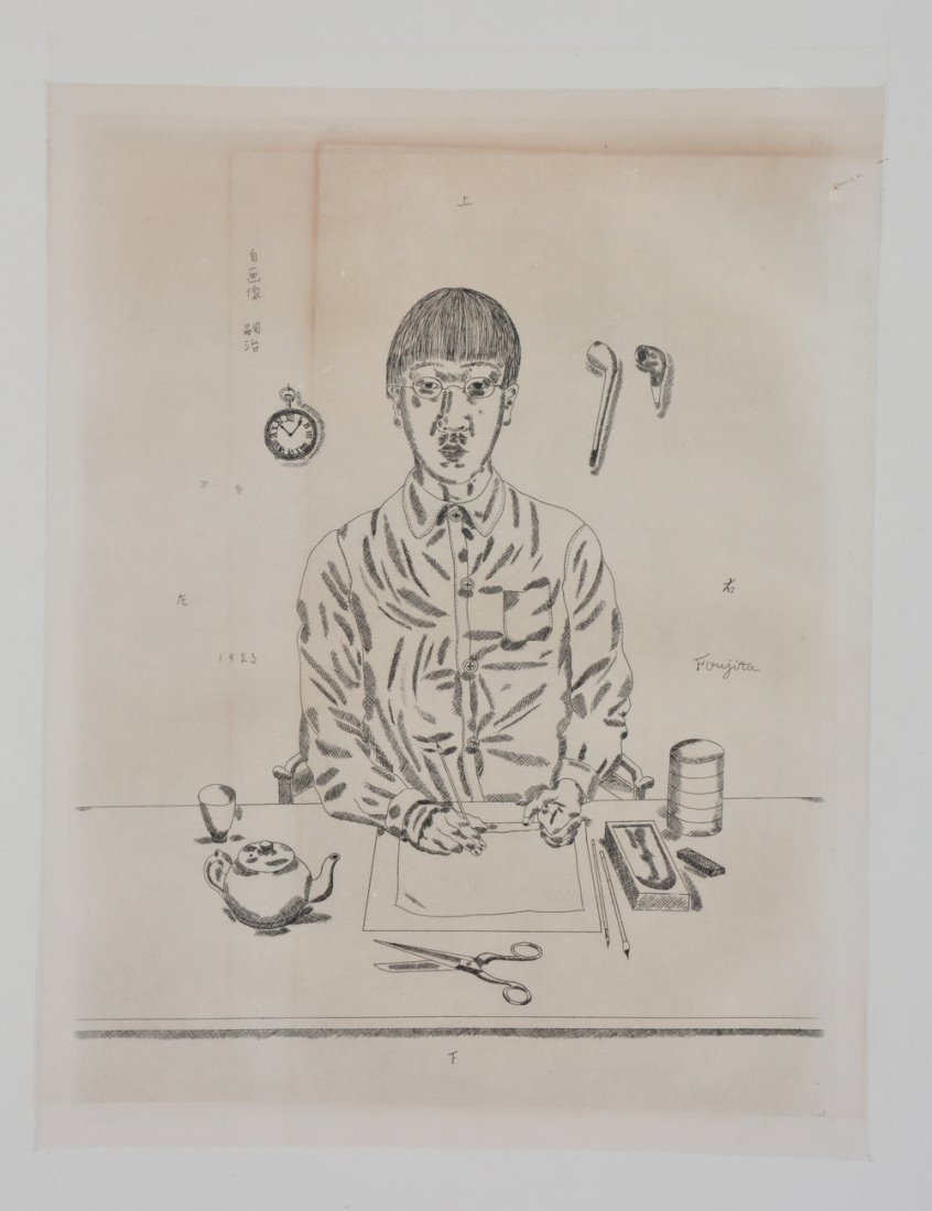 Leonard Foujita, etching, self portrait, 1923 (1 of 4)
