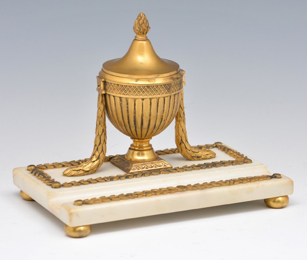 Austrian gilt bronze & marble inkwell, 4.75" t (1 of 2)