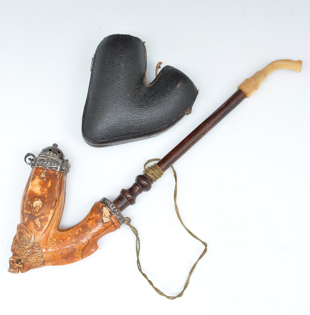 Hungarian meerschaum pipe, carved boar's head, 10.75" t (1 of 3)