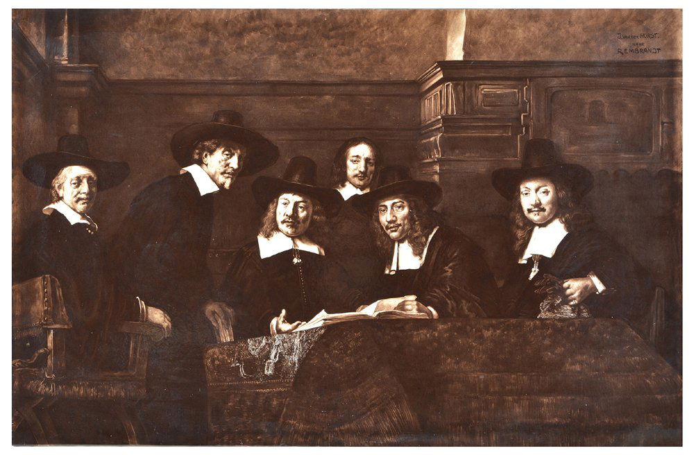 Monumental porcelain Delft tile, Rembrandt, 34 3/8"w (1 of 4)