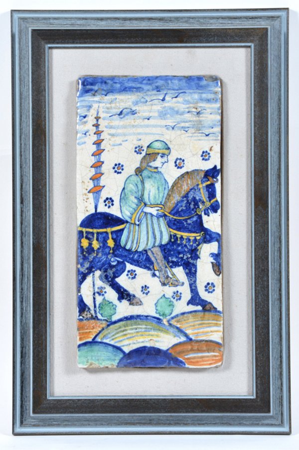 Early italian ceramic tile, nobleman on horseback (1 of 1)