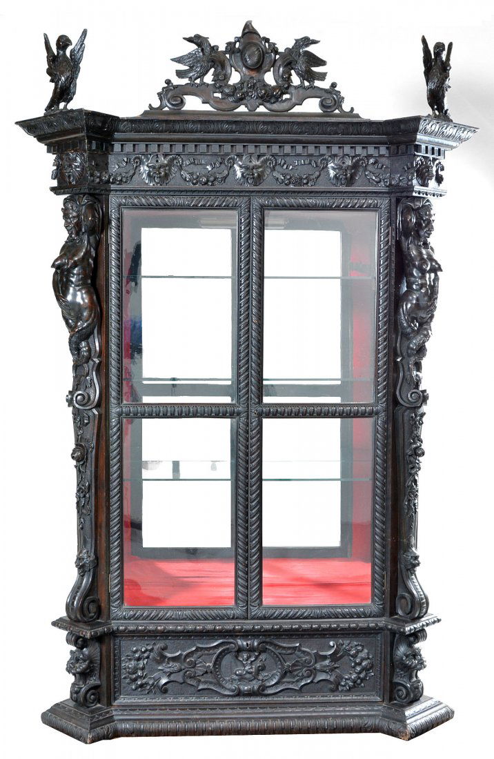 Continental Carved Bookcase with Satyr Grotesques (1 of 3)