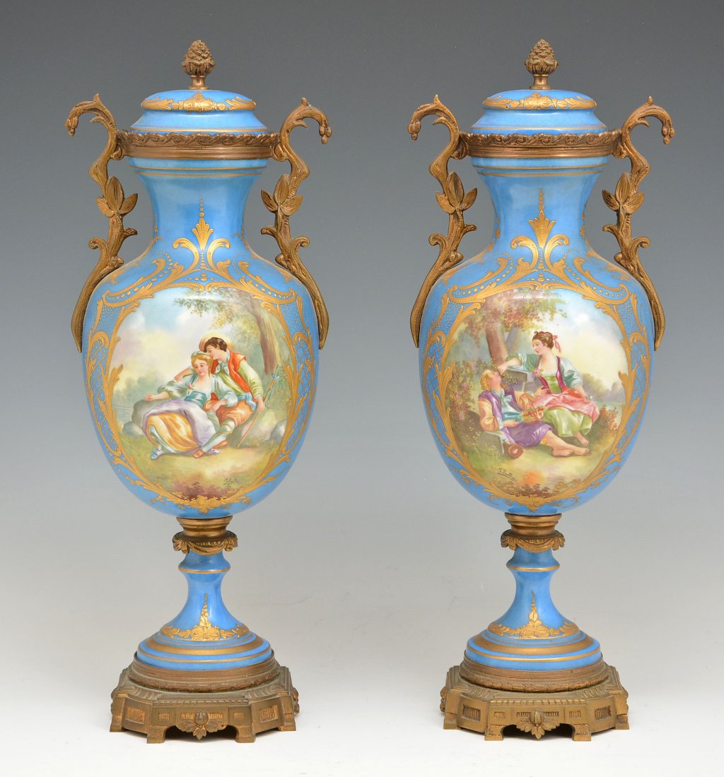 Pair Of Sevres Bronze-mounted Covered Urns, 15.5" (1 of 4)
