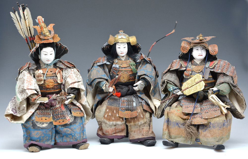 Three Japanese seated warrior dolls. (1 of 1)
