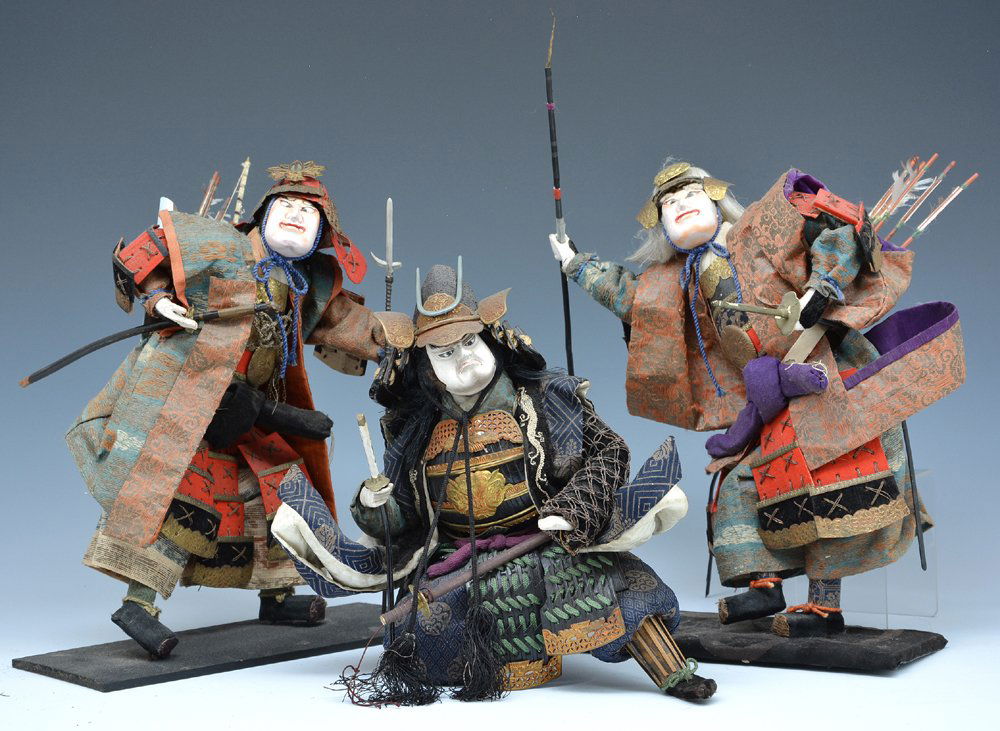 Grouping of 3 Japanese Kabuki warrior dolls. (1 of 1)