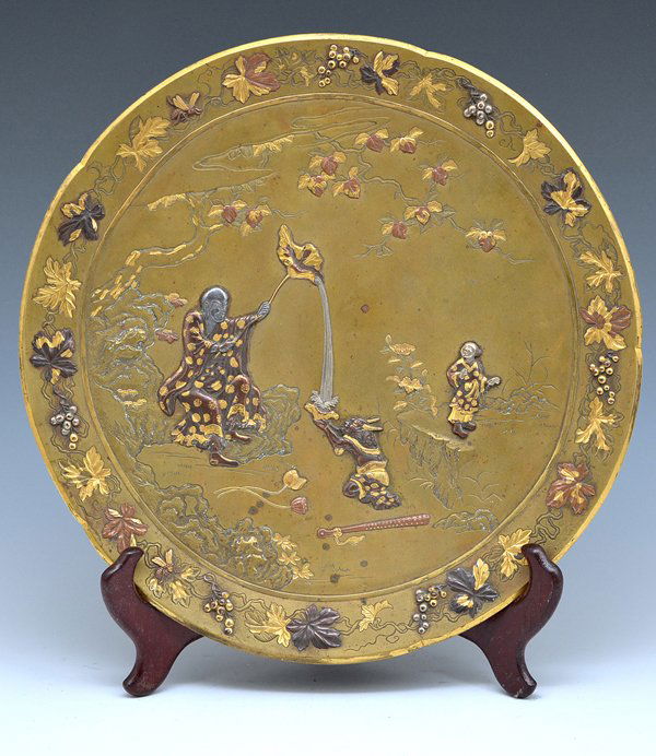 Japanese mixed metal charger with Lohan scene, 12"dia (1 of 4)