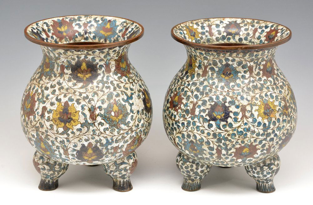 Pair of Japanese cloisonne vessels, 18th c, 9 1/4"t (1 of 4)