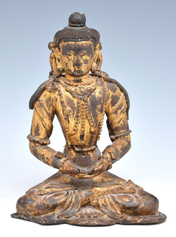 Early Buddha, seated, gilt lacquered wood, 6 1/8"t (1 of 3)