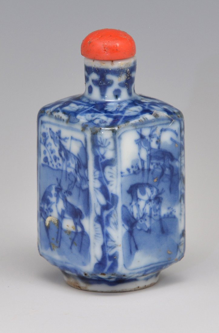 Chinese blue and white porcelain snuff bottle, 2 5/8"t (1 of 3)