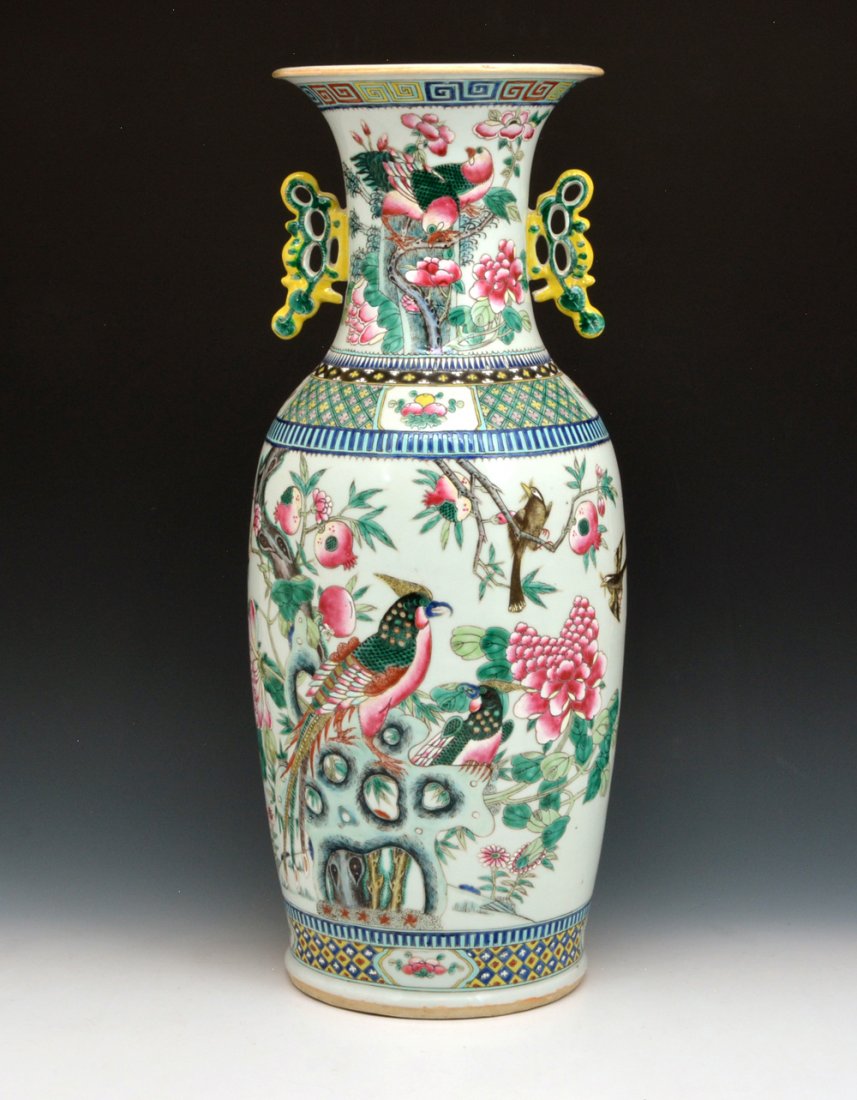 Chinese Floor Vase, birds & flowers, 22.5"t (1 of 3)