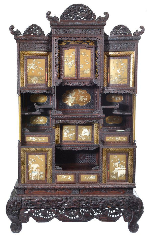 Extraordinary Chinese cabinet, dragon carved and gilt, (1 of 6)