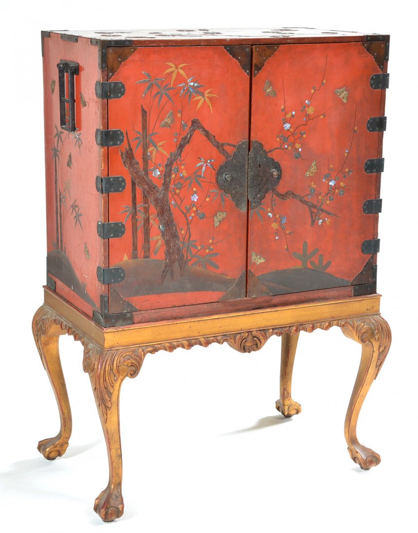 Chinese lacquered cabinet on stand (1 of 4)