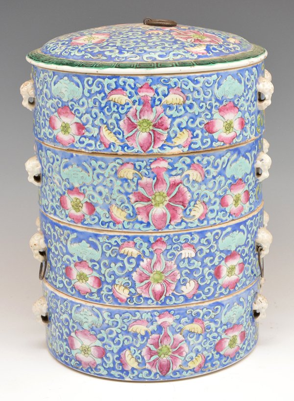 Chinese 4 stack porcelain food container, 10 1/2"h (1 of 3)