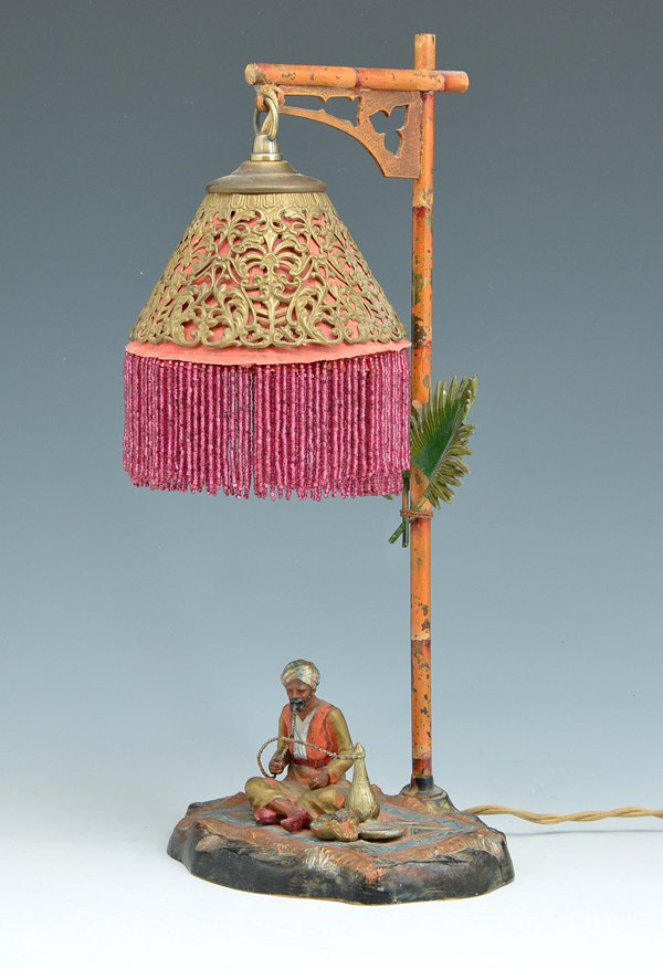 Austrian Cold Painted Bronze Figural Lamp, 16"t (1 of 5)