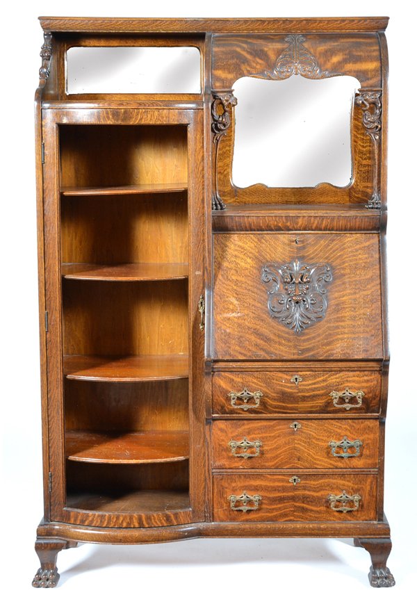 American Victorian Oak Secretary China Cabinet (1 of 1)