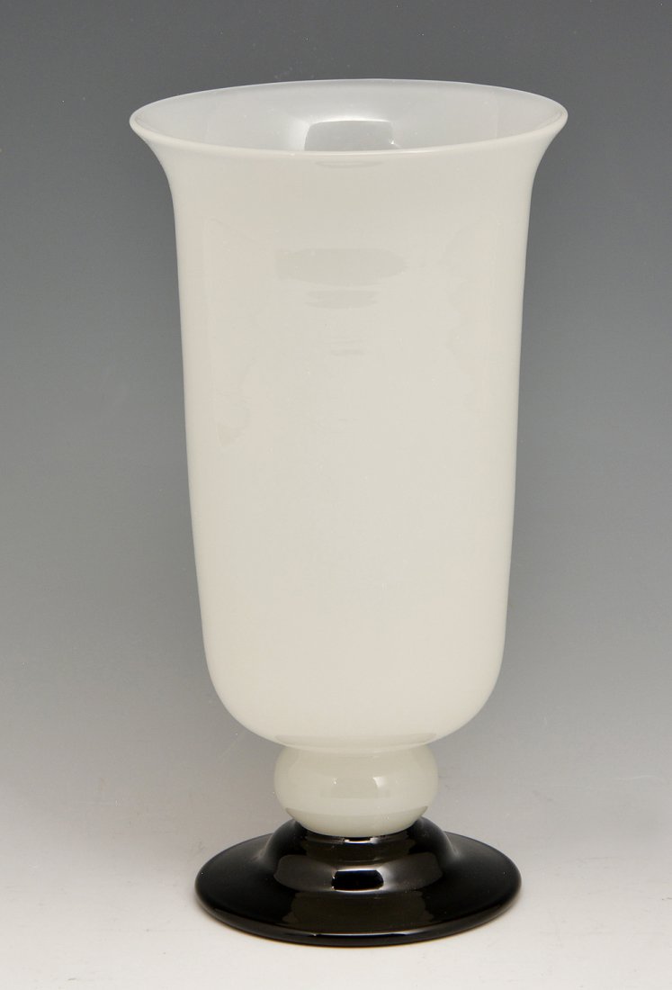 Steuben Art Deco Alabaster Vase, black glass foot, (1 of 2)