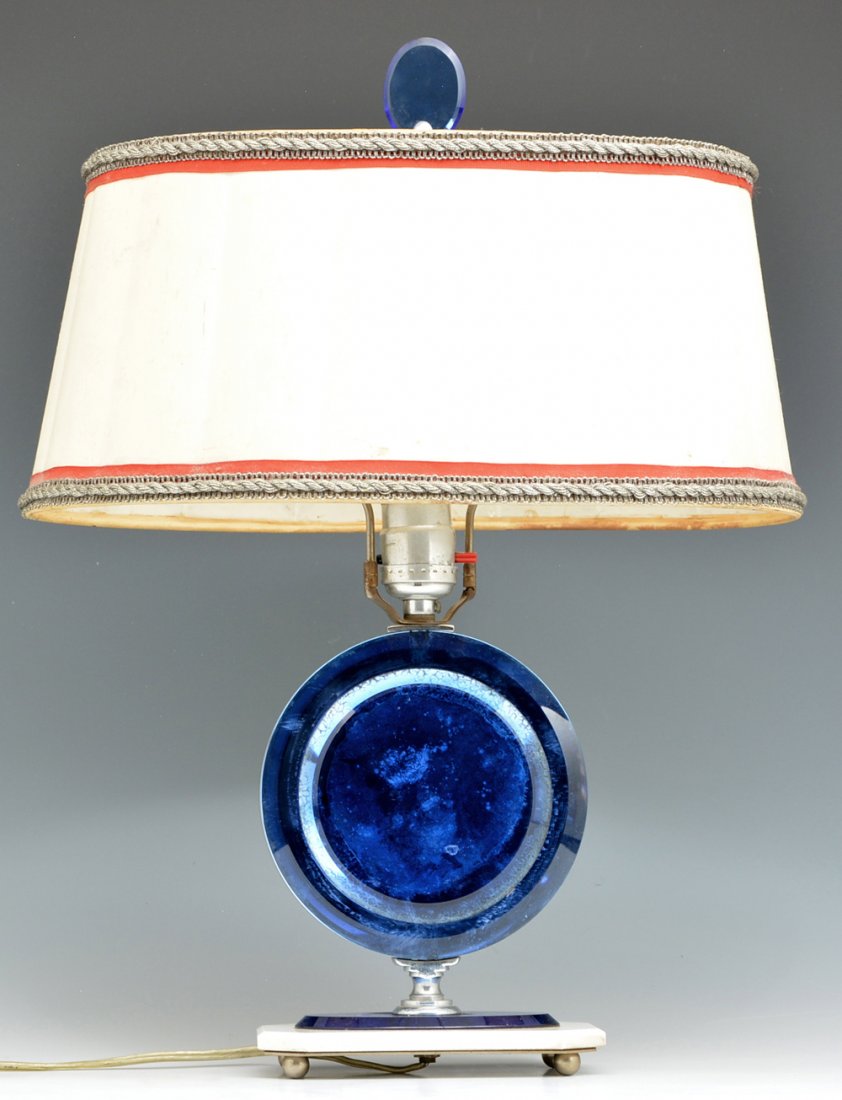 Art Deco Blue Mirror & Milk Glass Lamp, 18.5"tall (1 of 1)