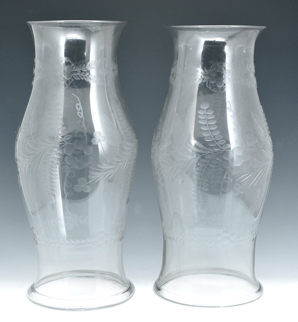 Colonial Revival Blown & Etched Hurricane Shades (1 of 3)