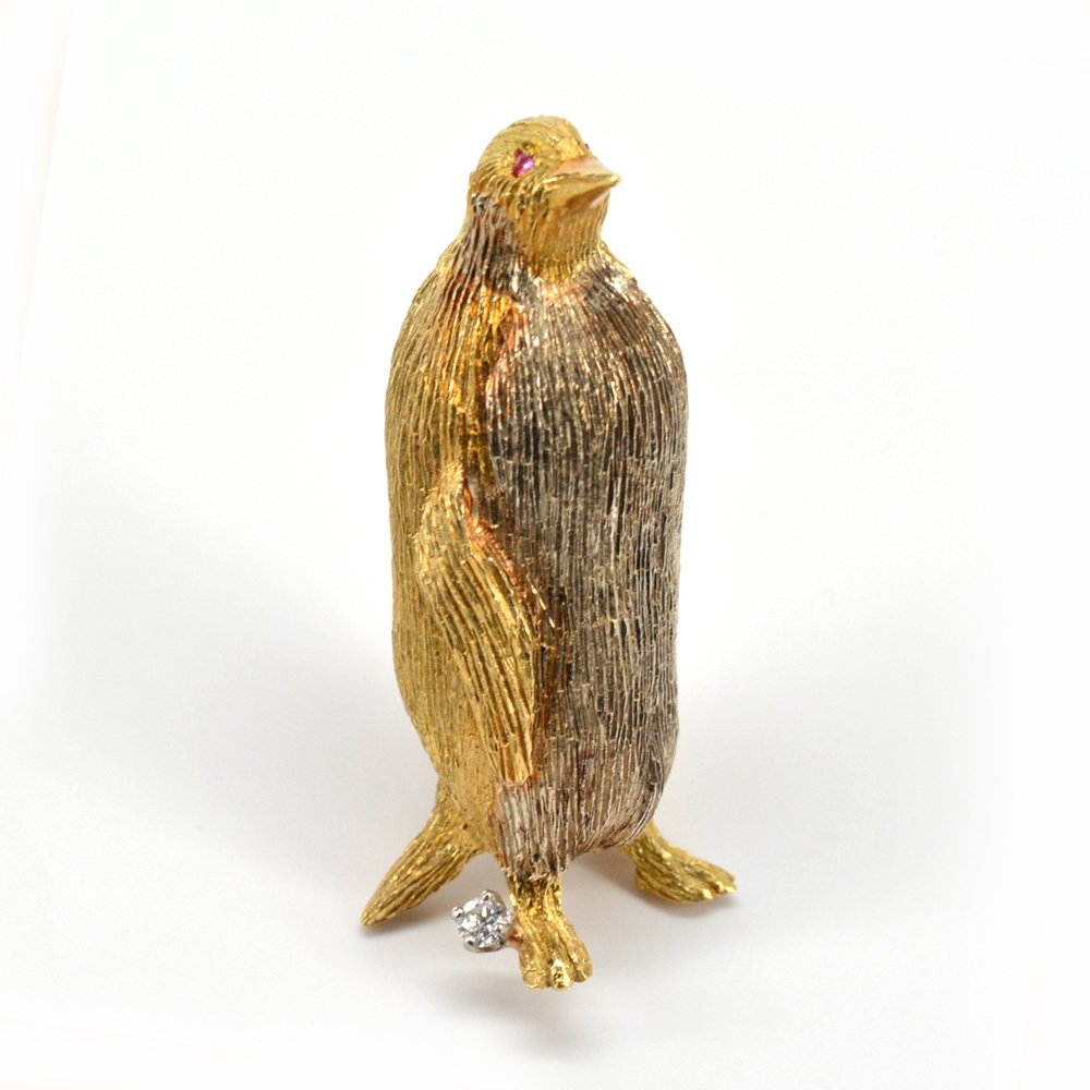 18k Gold Ruby & Diamond Penguin Brooch (1 of 1)