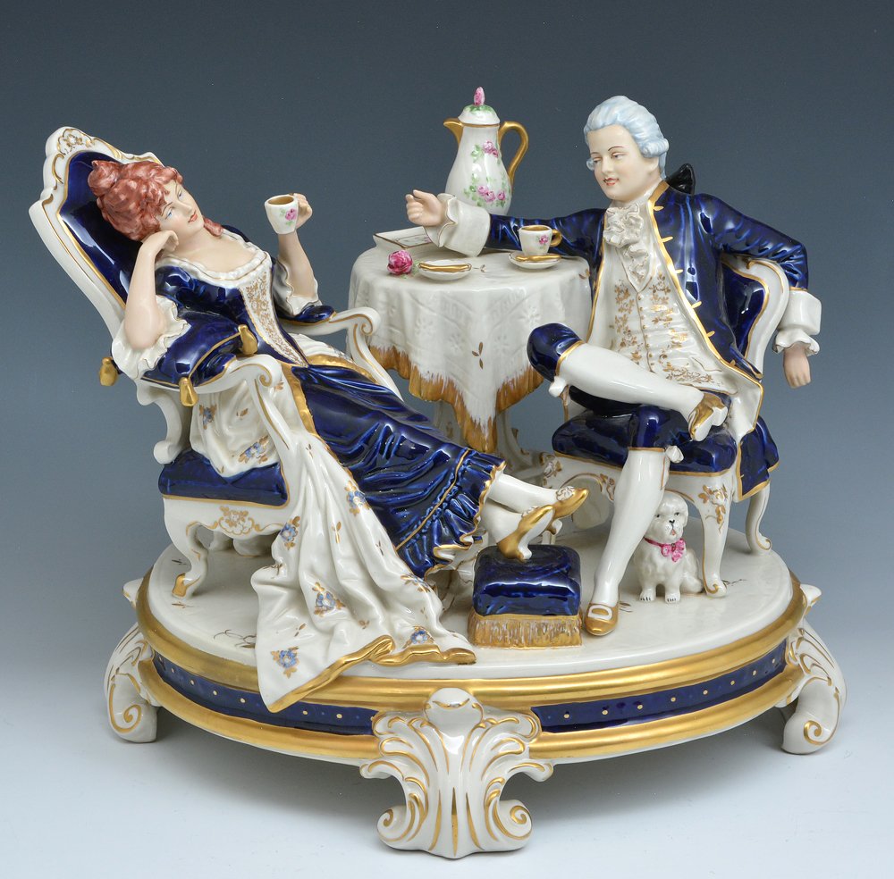 Royal Dux "Tea Time" Figural Group, 16" wide (1 of 5)
