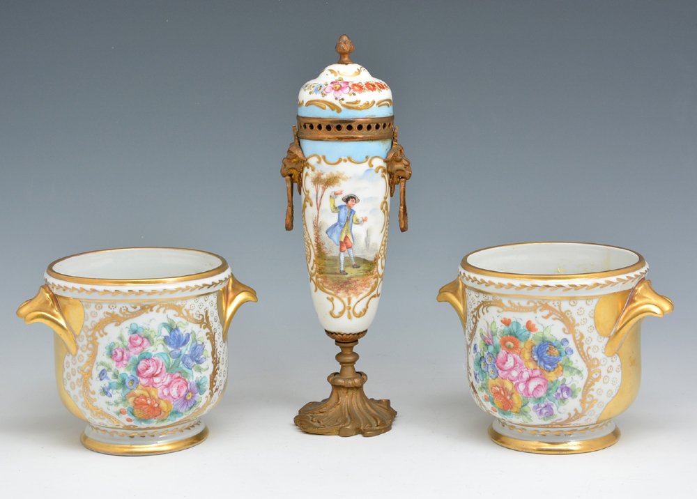 Pair Sevres Cache Pot & a French Ormolu Mounted Urn (1 of 3)