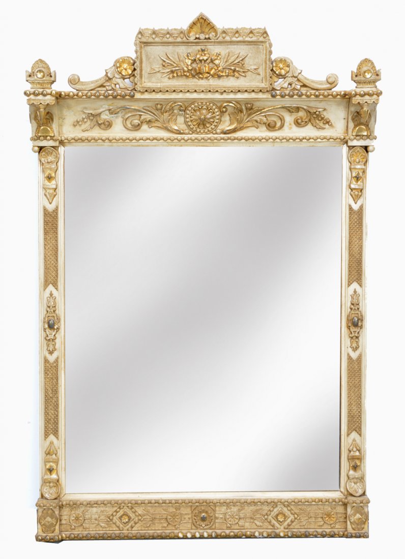 French Gilt Framed & Painted Wall Mirror, 60"t (1 of 2)