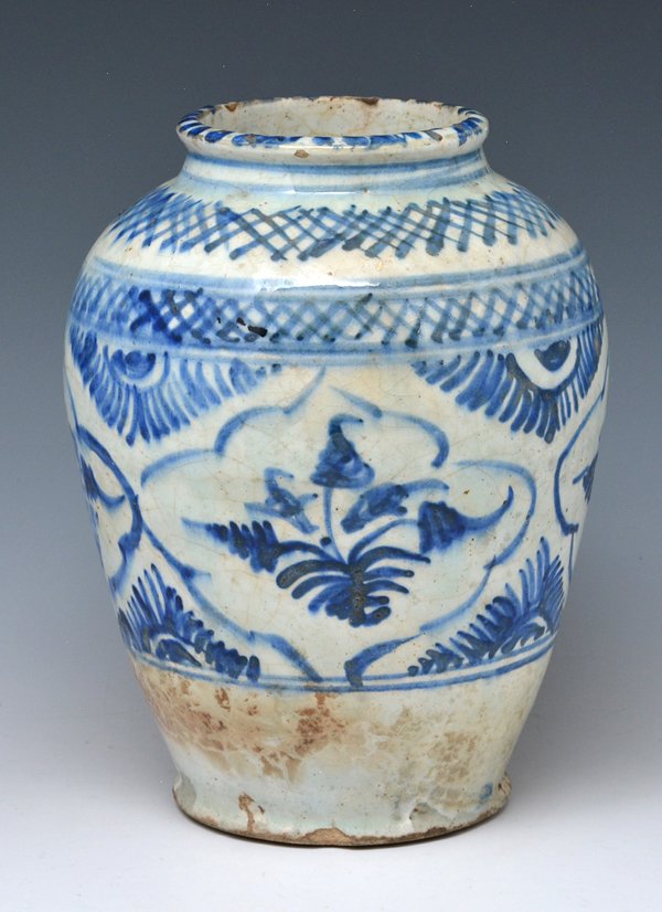17th c Persian Faience Blue & White Vase (1 of 4)