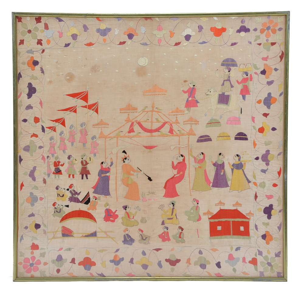 Indian Silkwork Textile, Procession, 34.75" x 35.75" (1 of 1)