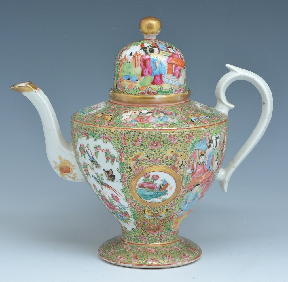 Chinese Rose Canton butterfly oversized teapot, 10" (1 of 3)