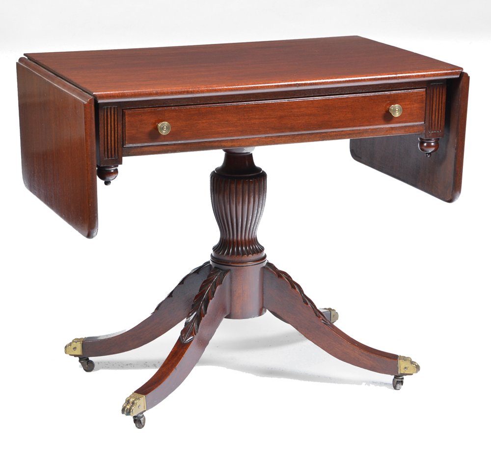 Chippendale Style Mahogany Drop Leaf Sofa Table: Chippendale style mahogany drop leaf sofa table with fluted columns, 29"h x 54"w (open & 32" closed) x 20"d, very good condition.