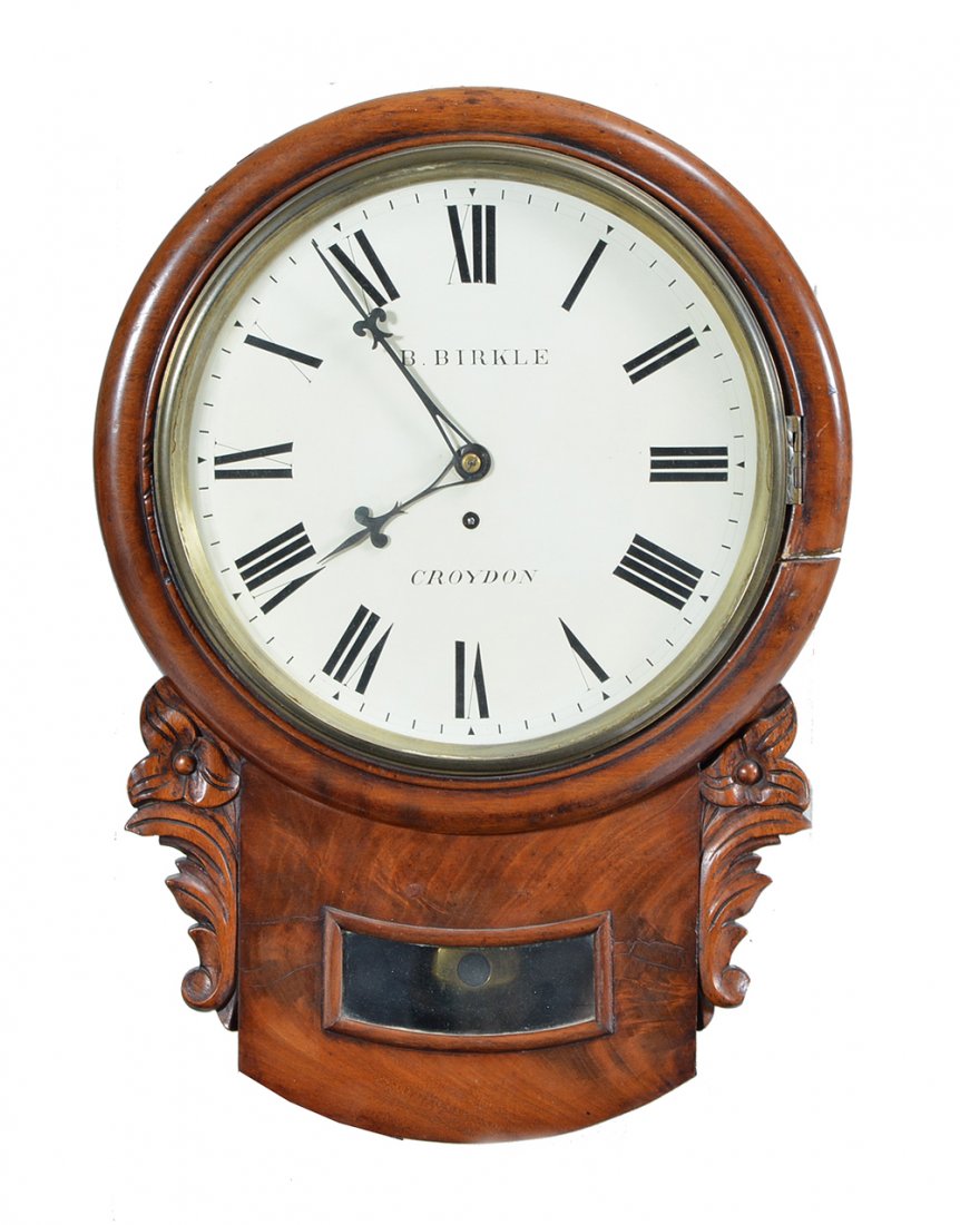 English wall clock by B. Birkle, Croydon, Fusee, 19th c (1 of 1)
