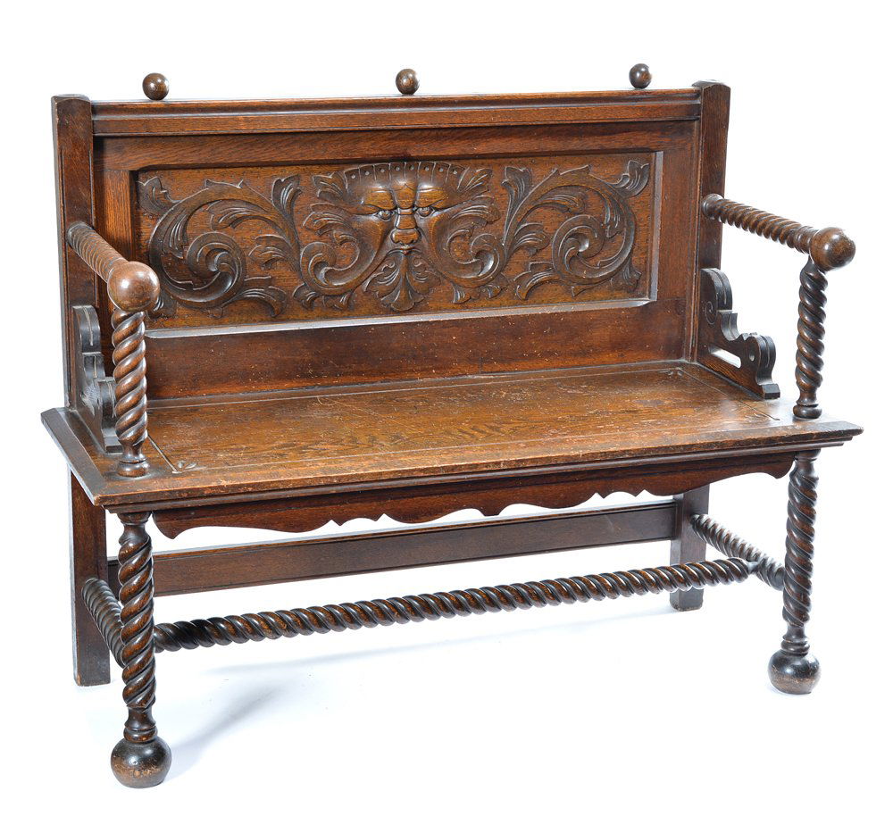 Victorian American oak hall seat, 19th (1 of 3)