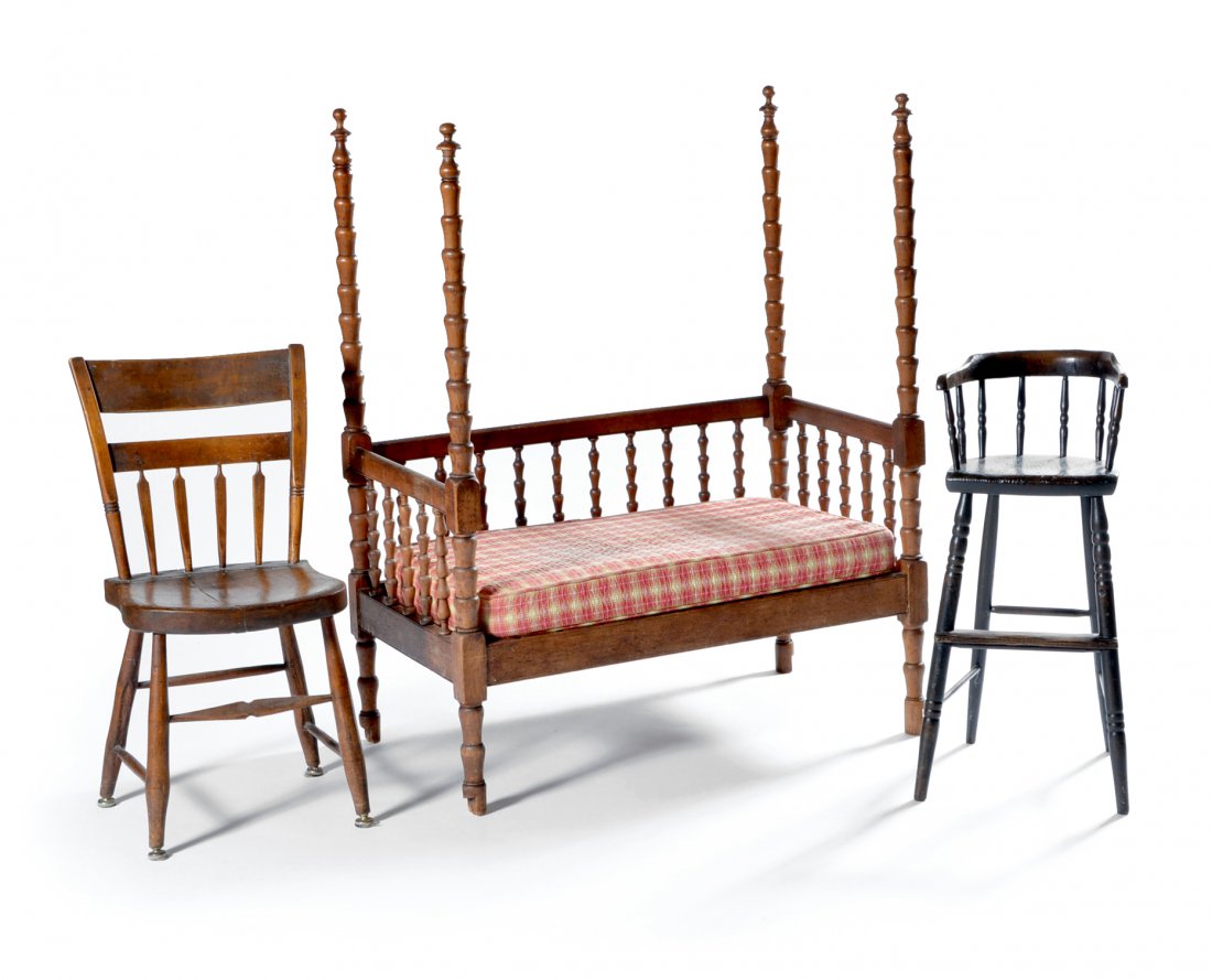 Doll bed, Youth chair & child's chair, all 19th c (1 of 1)
