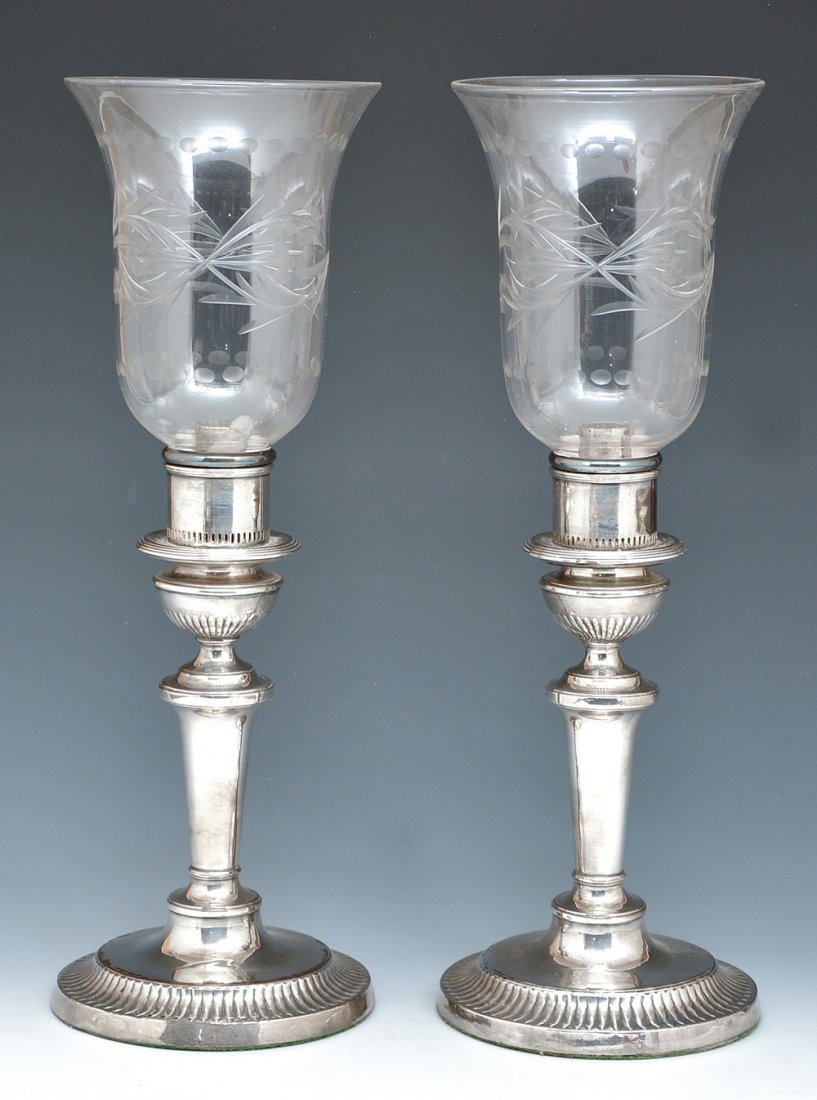 Pair Of George III Sheffield Plate Candlestick Lamps (1 of 2)