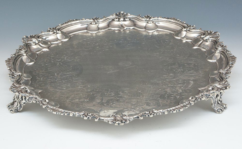 English sterling silver footed tray, London, 1809 (1 of 7)