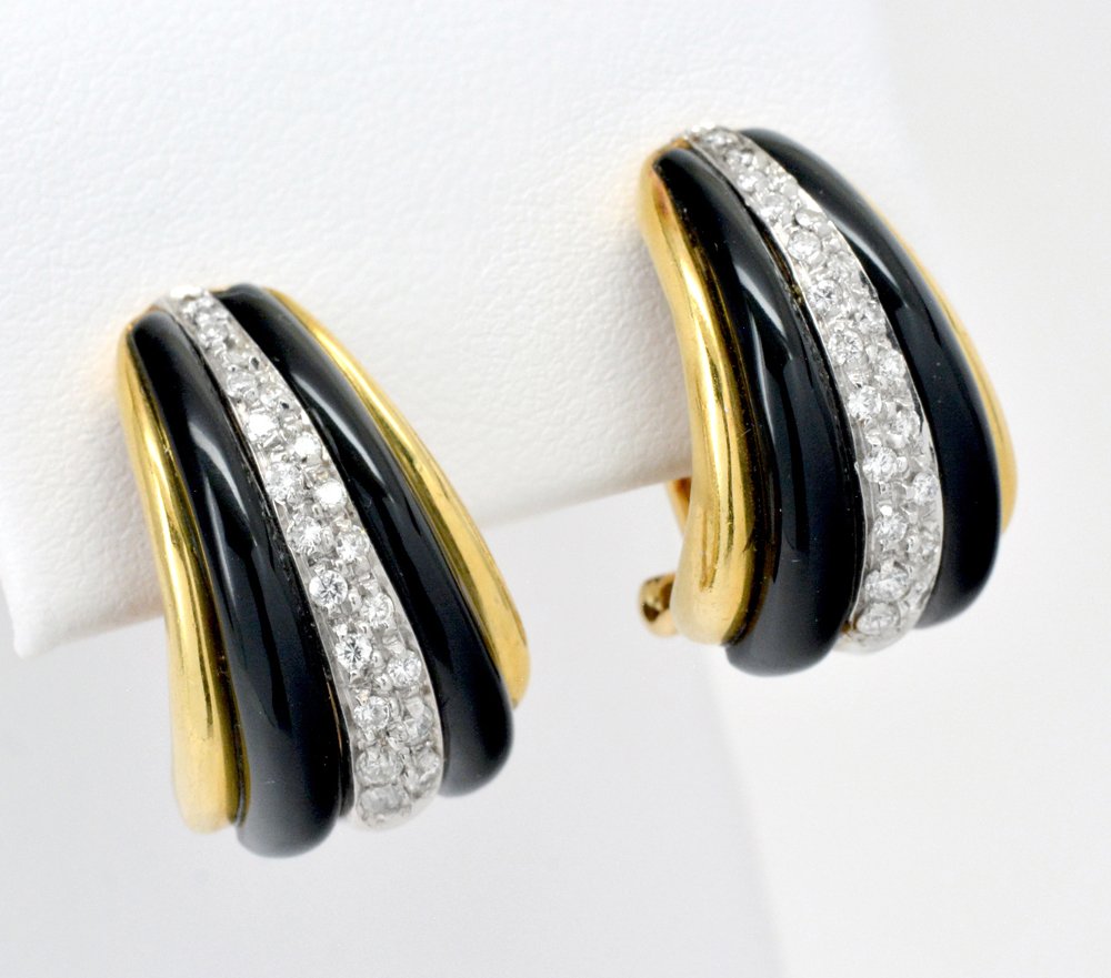 18k Gold Black Onyx & Diamond Earrings (1 of 1)
