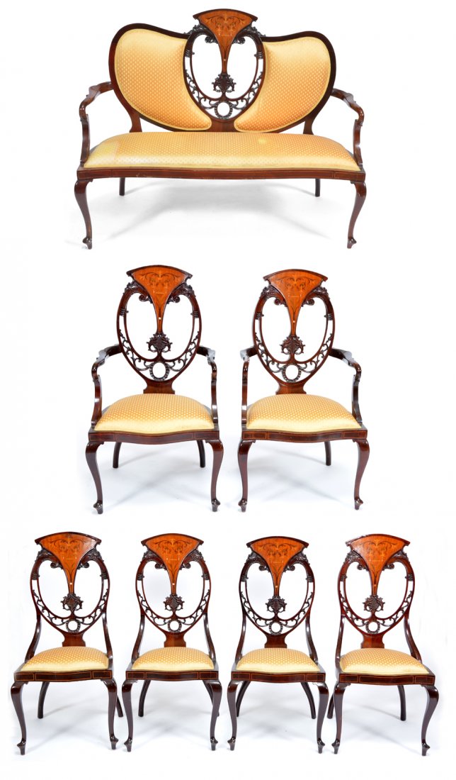 Edwardian mahogany & marquetry parlor suite (1 of 5)