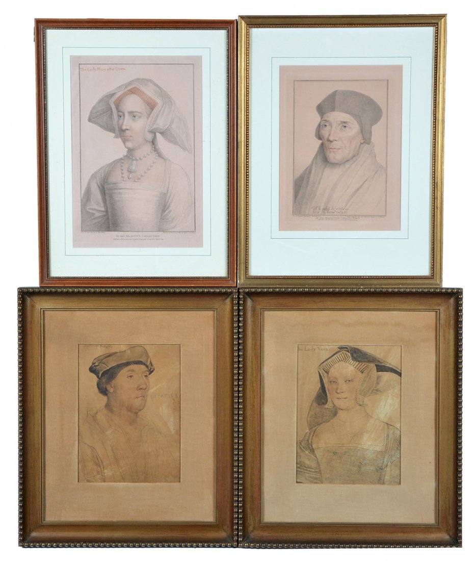 4 tinted Holbein engravings, nobles (1 of 3)