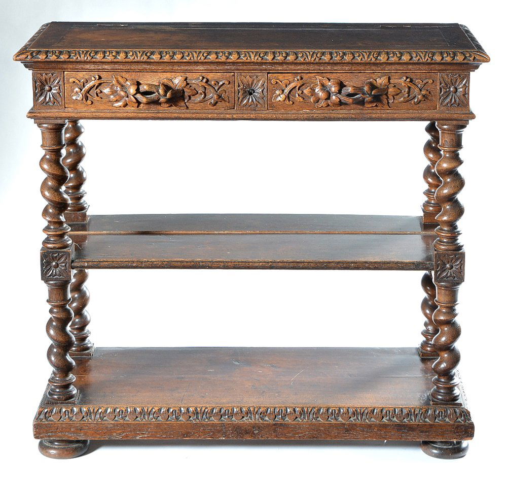 English oak three tier server, 19th c (1 of 2)