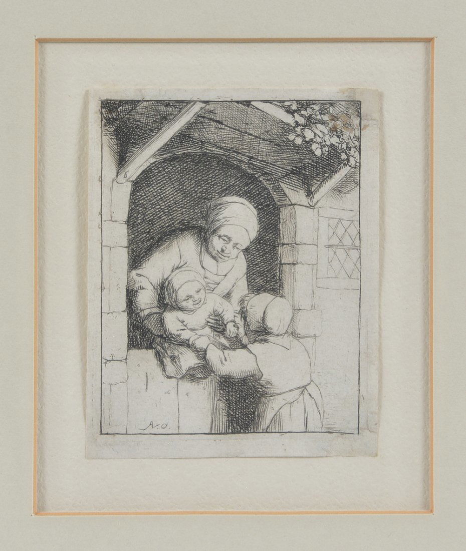 Adrian Van Ostade etching, Woman in Doorway, 1675 (1 of 2)