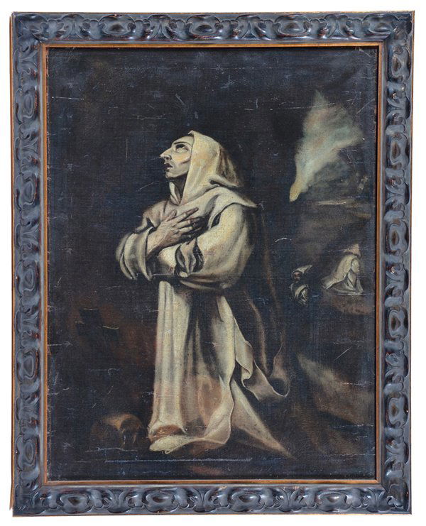Spanish school painting, El Greco style monk, 19th c (1 of 3)